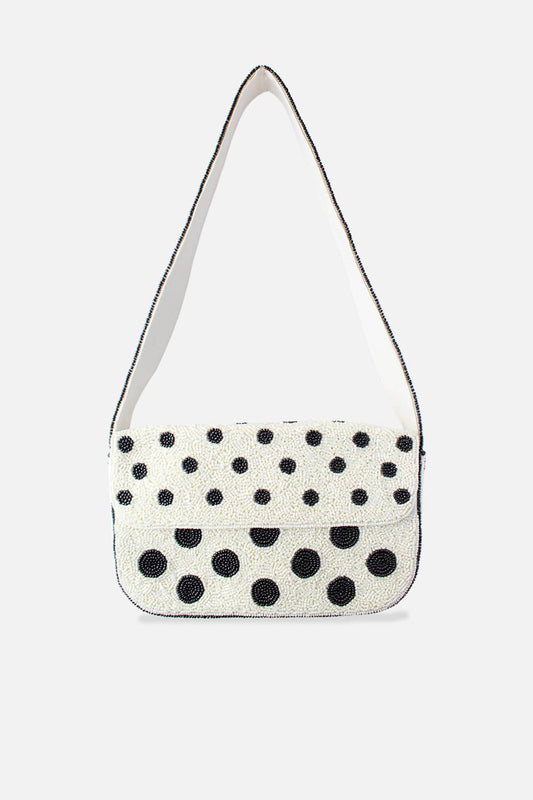 polka dot beaded shoulder bag