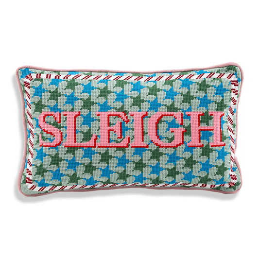 sleigh needlepoint pillow