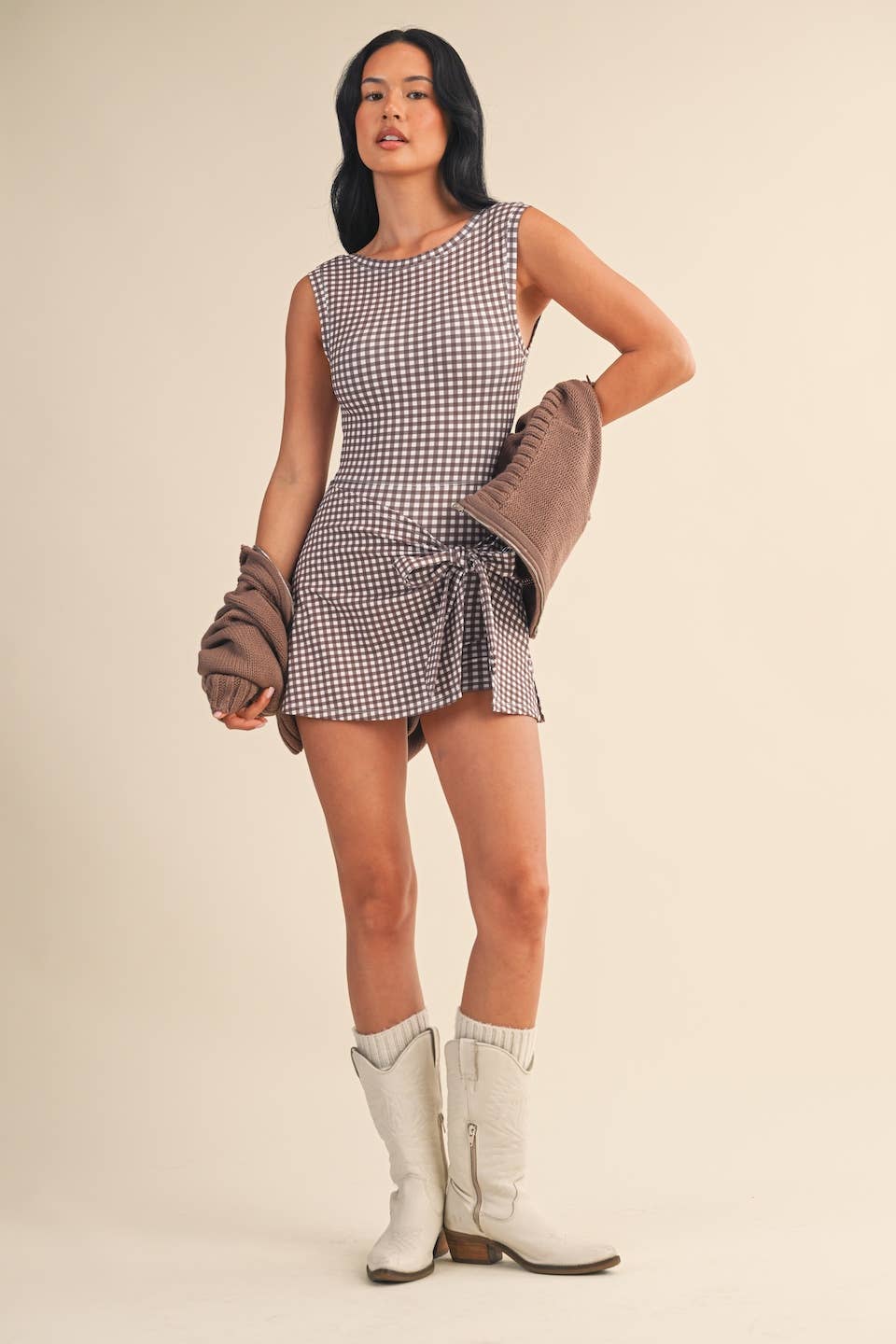 gingham wrap tie dress