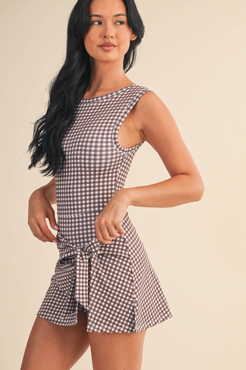 gingham wrap tie dress