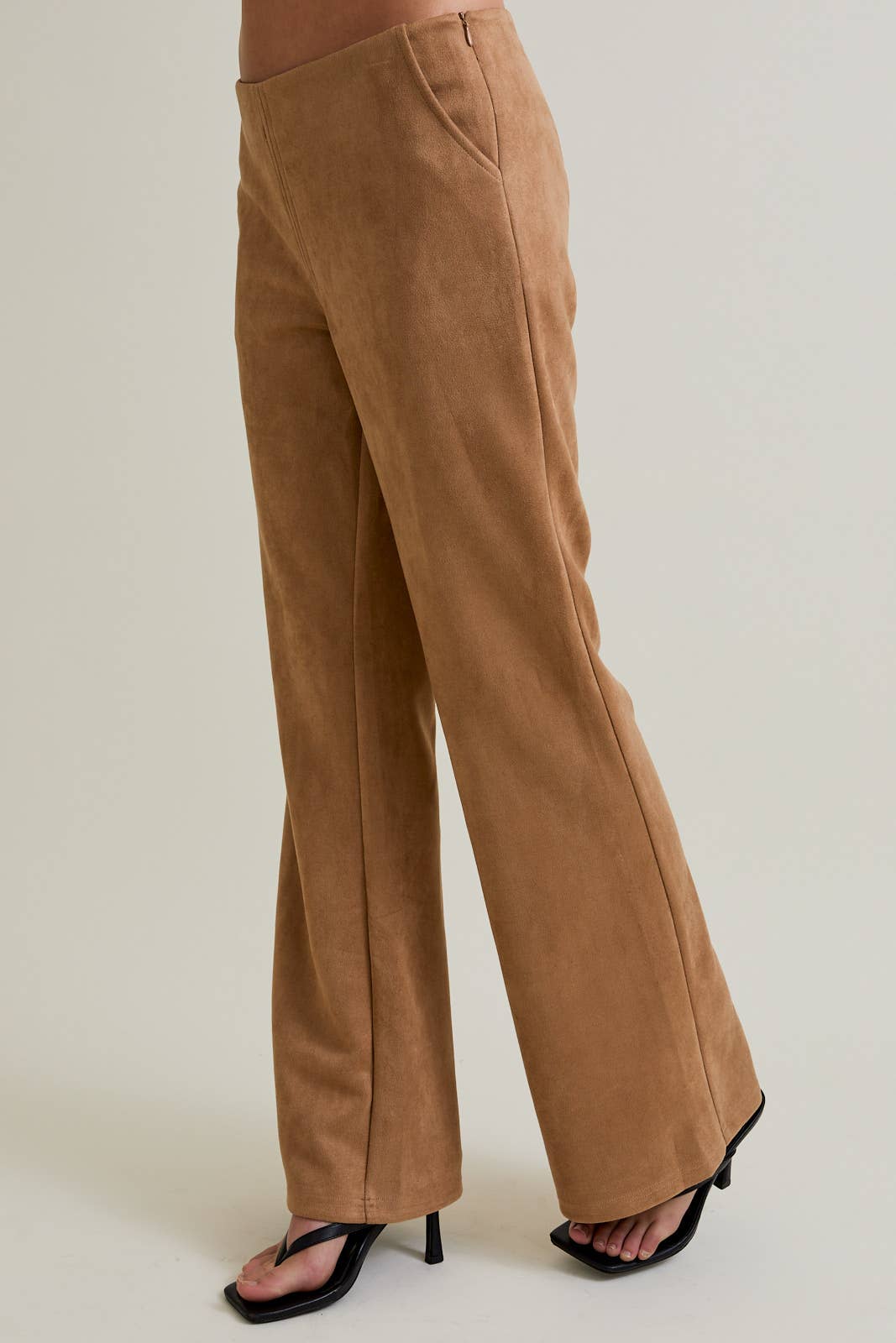 low waist suede boot cut pants