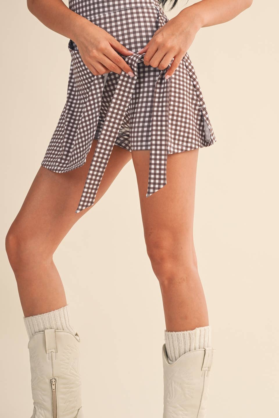 gingham wrap tie dress