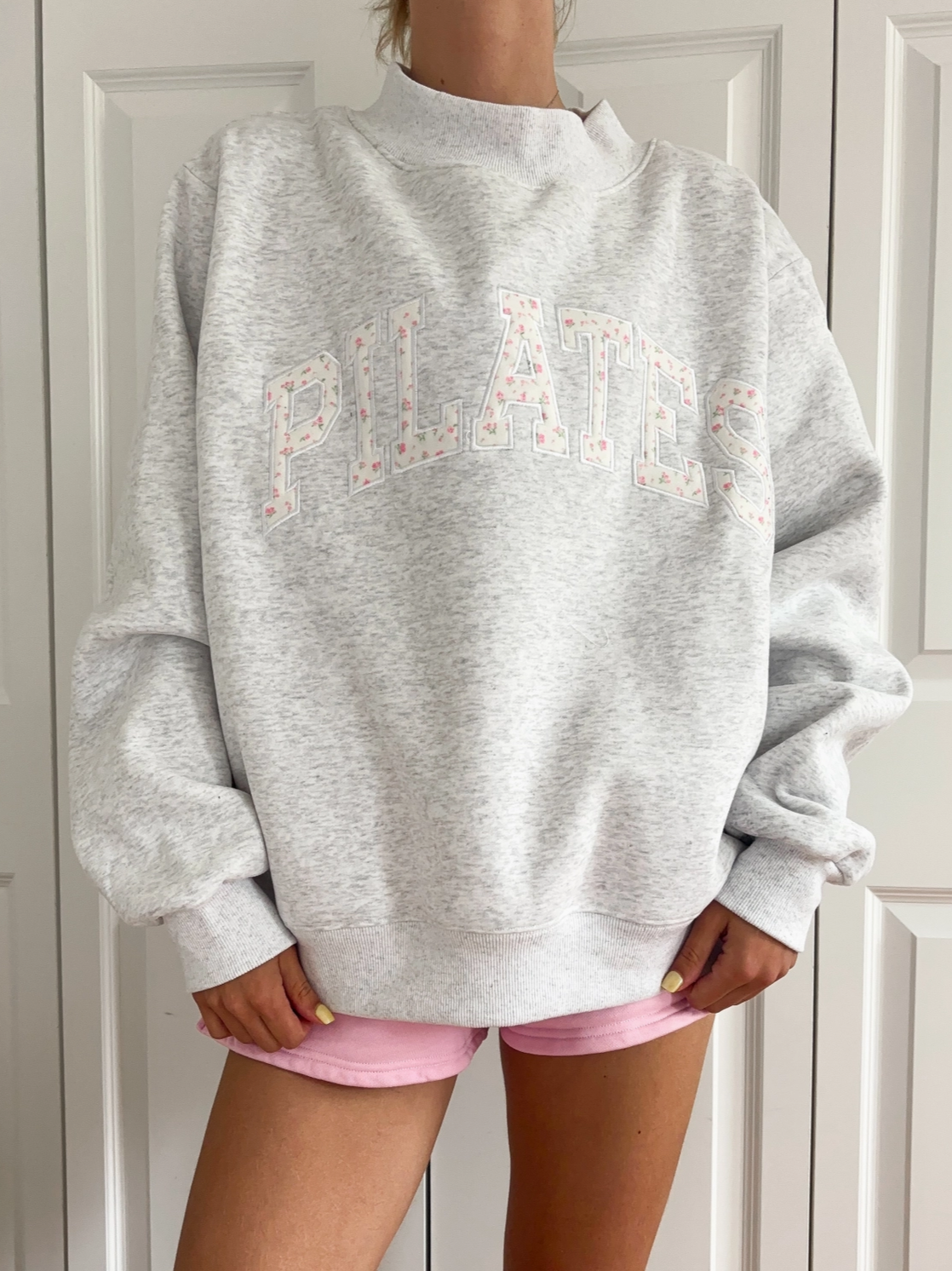 pilates mockneck embroidered sweatshirt