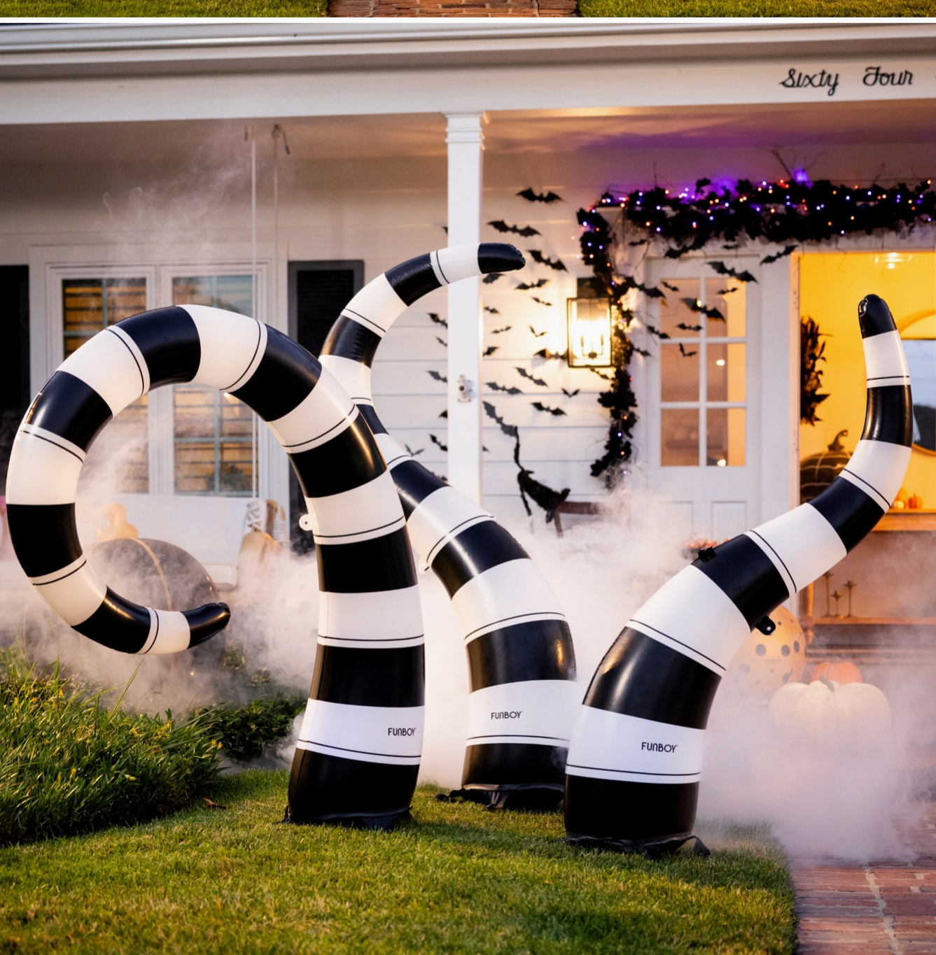 black and white halloween lawn snakes