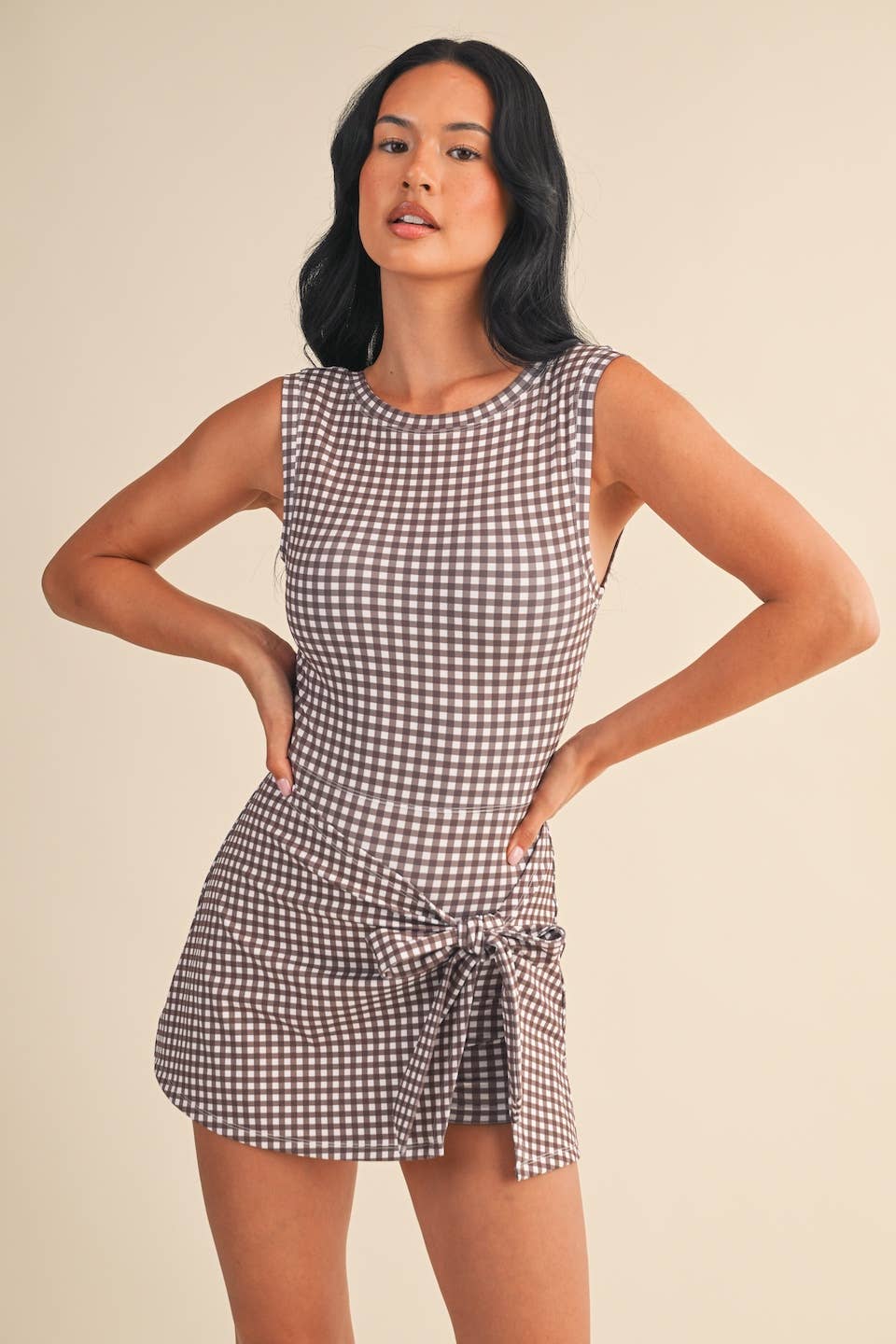 gingham wrap tie dress