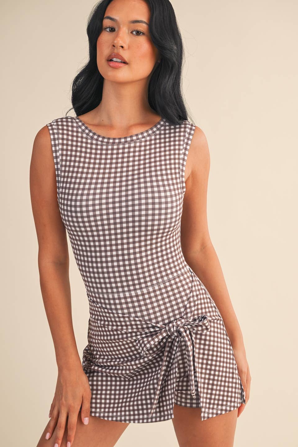 gingham wrap tie dress