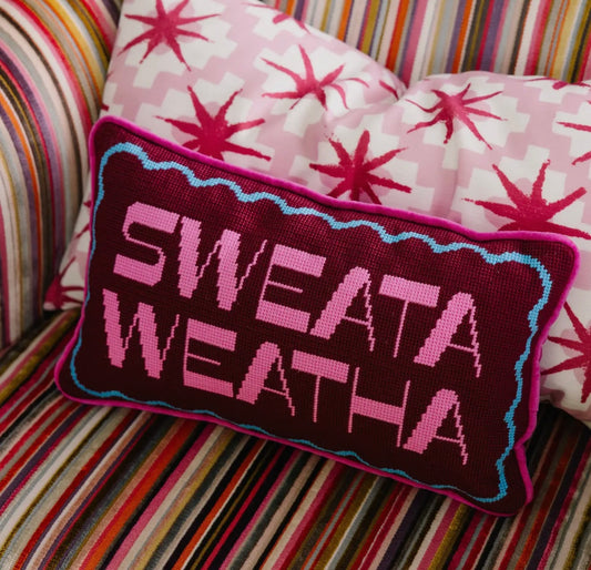 sweata weatha needlepoint pillow