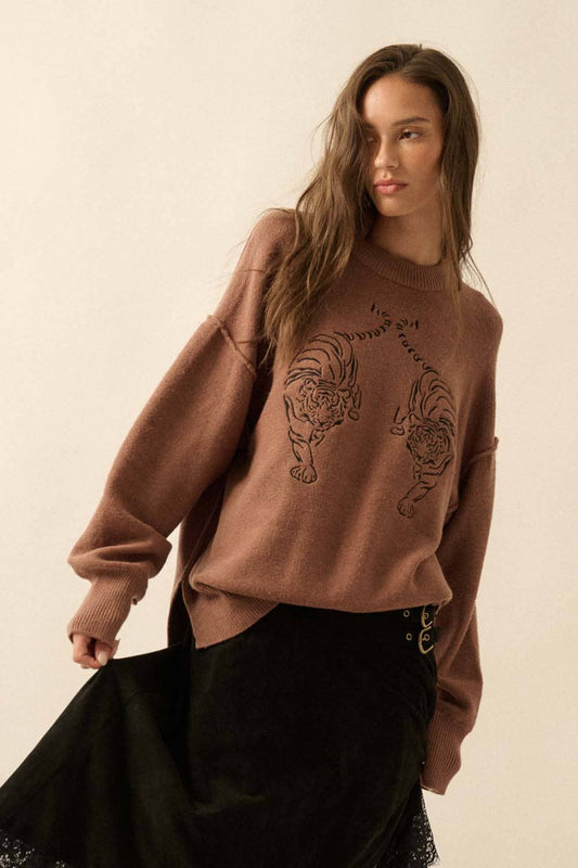 embroidered tigers sweater