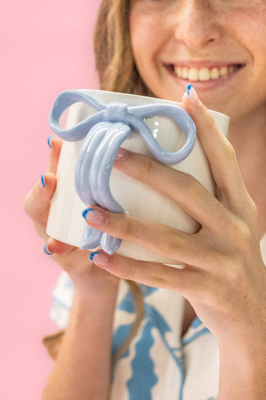 powder blue bow mug