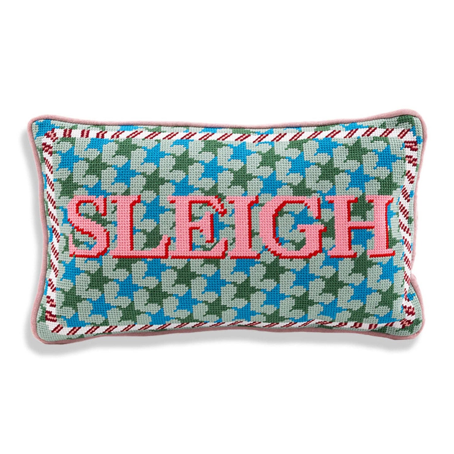 sleigh needlepoint pillow
