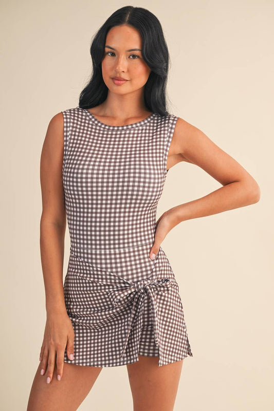 gingham wrap tie dress