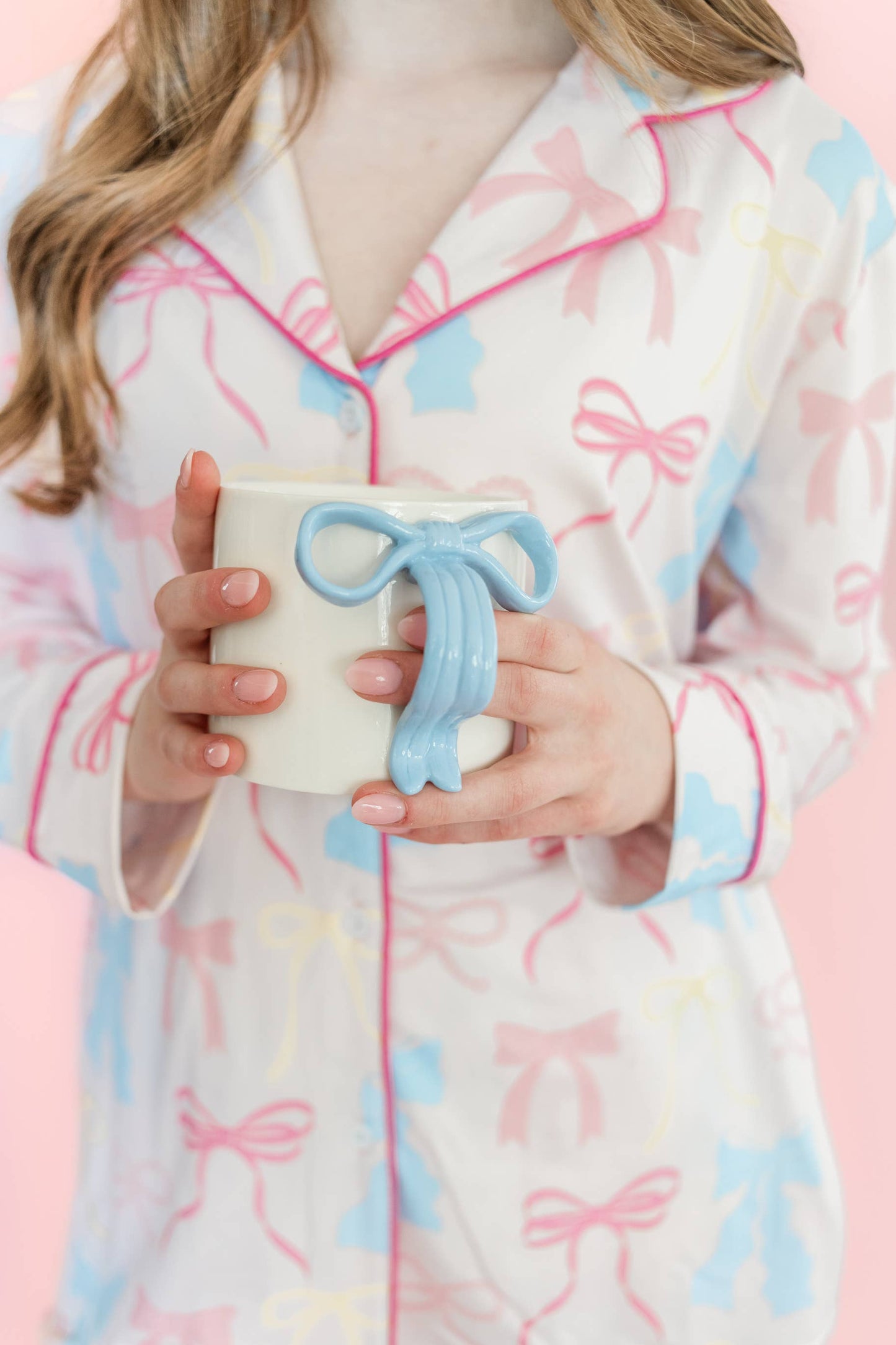 powder blue bow mug