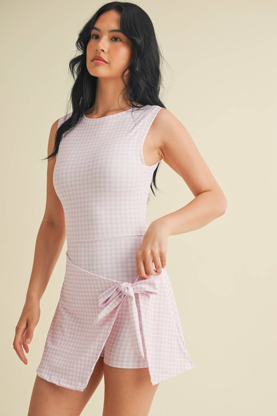 gingham wrap tie dress