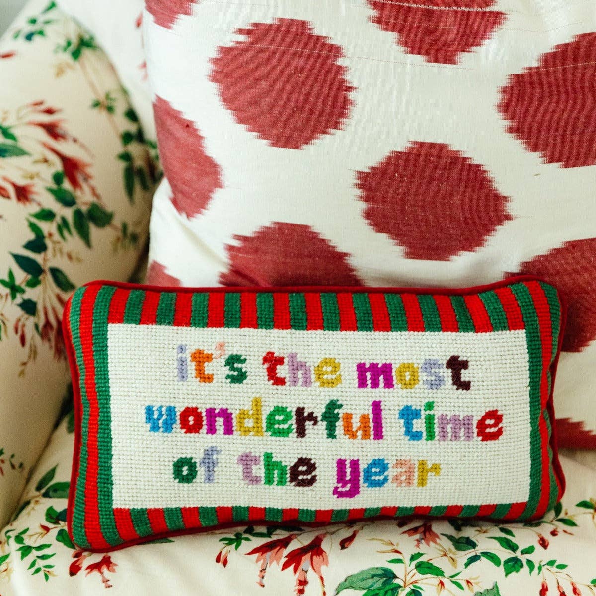 most wonderful time needlepoint pillow