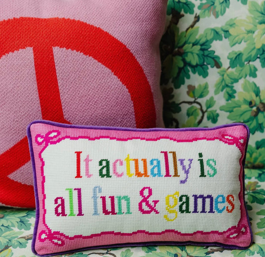 fun + games needlepoint pillow