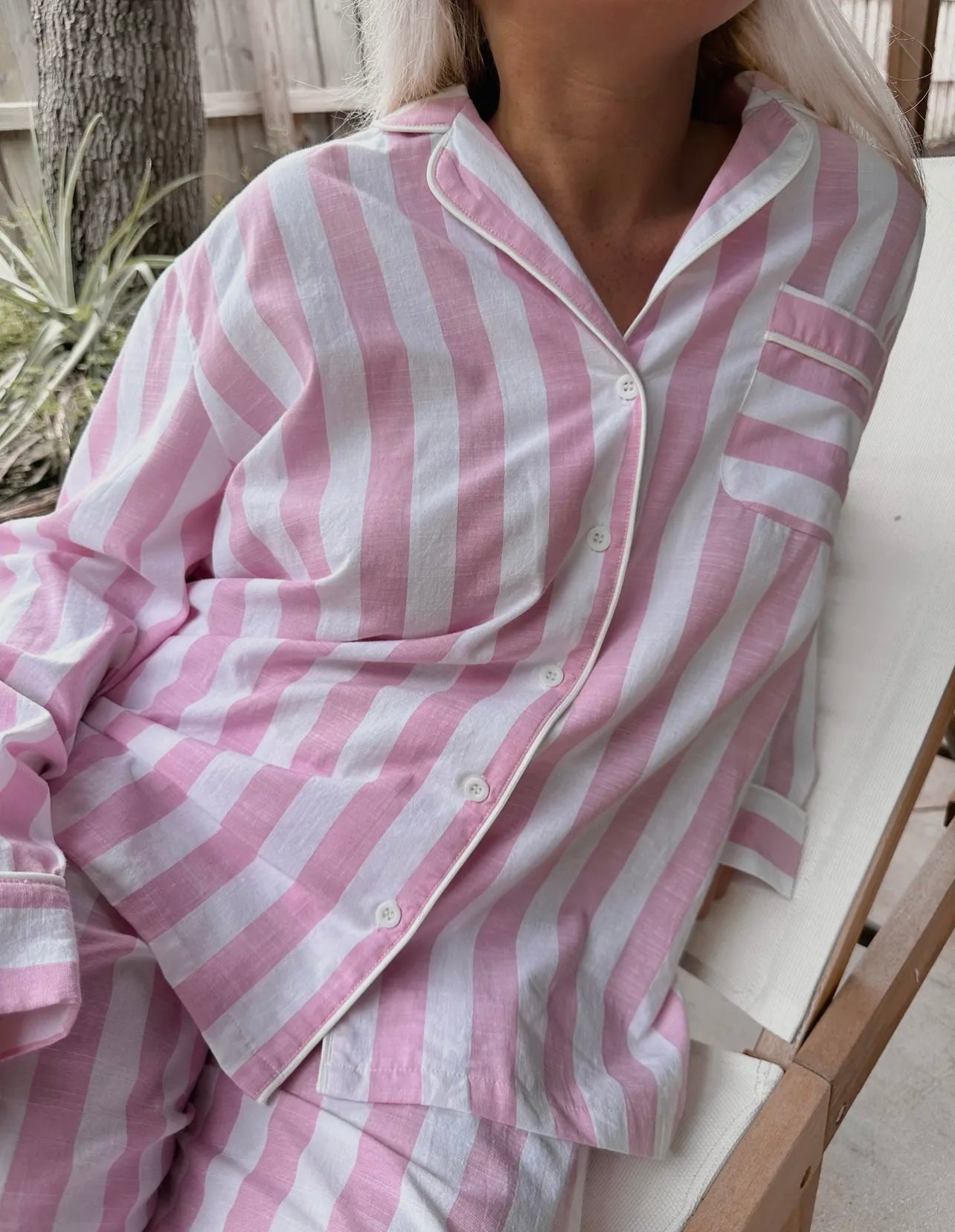 pink stripe pj set