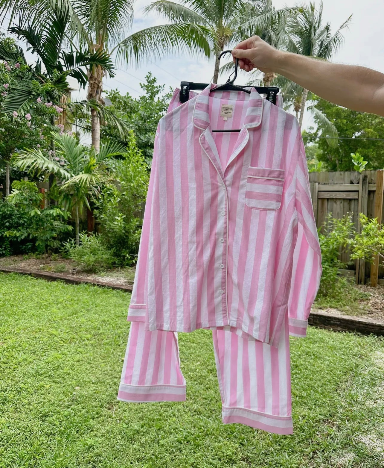 pink stripe pj set