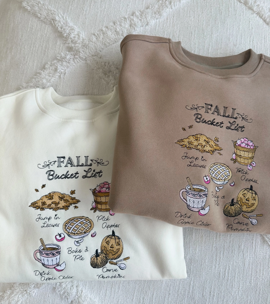 fall bucket list embroidered sweatshirt