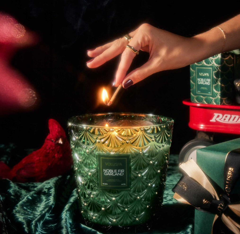 noble fir garland 3 wick hearth candle