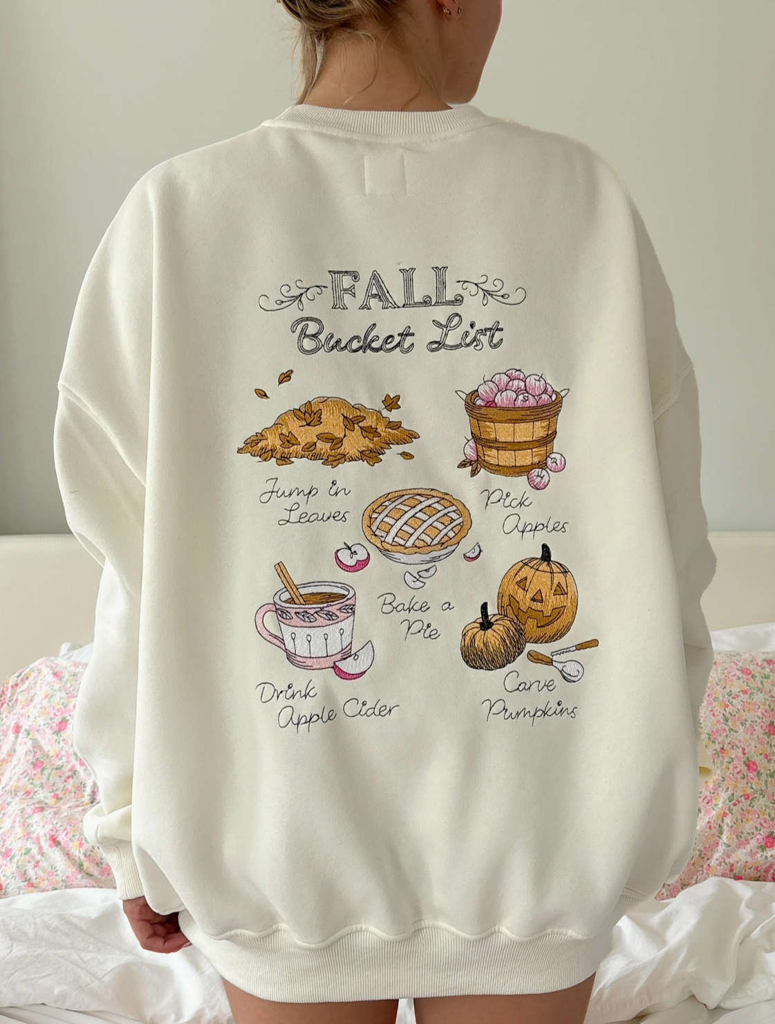 fall bucket list embroidered sweatshirt