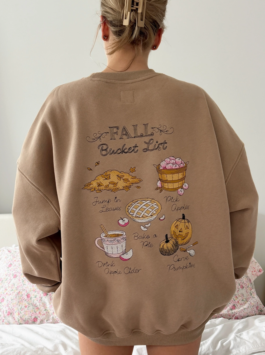 fall bucket list embroidered sweatshirt