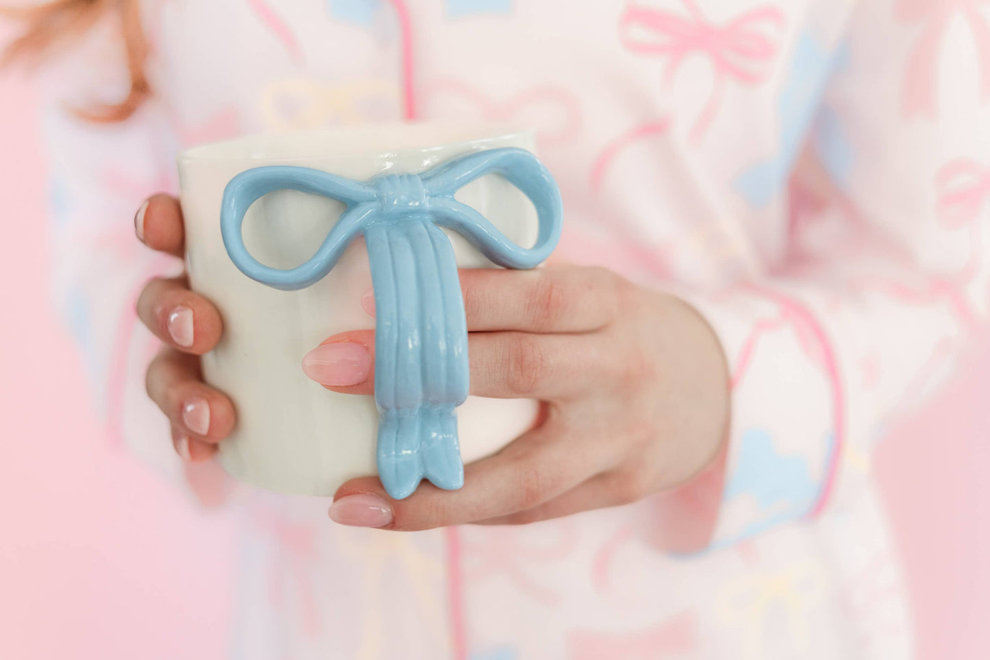 powder blue bow mug