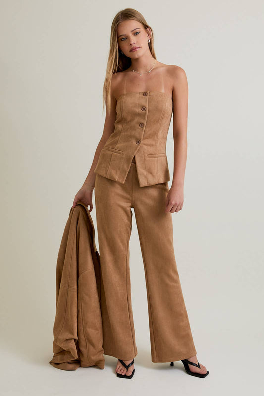 low waist suede boot cut pants