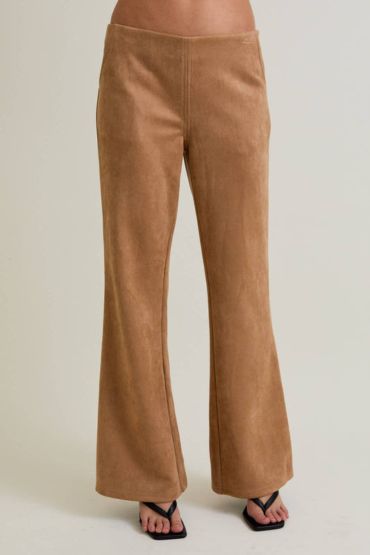 low waist suede boot cut pants