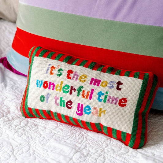 most wonderful time needlepoint pillow