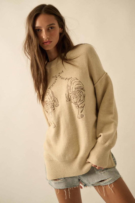 embroidered tigers sweater