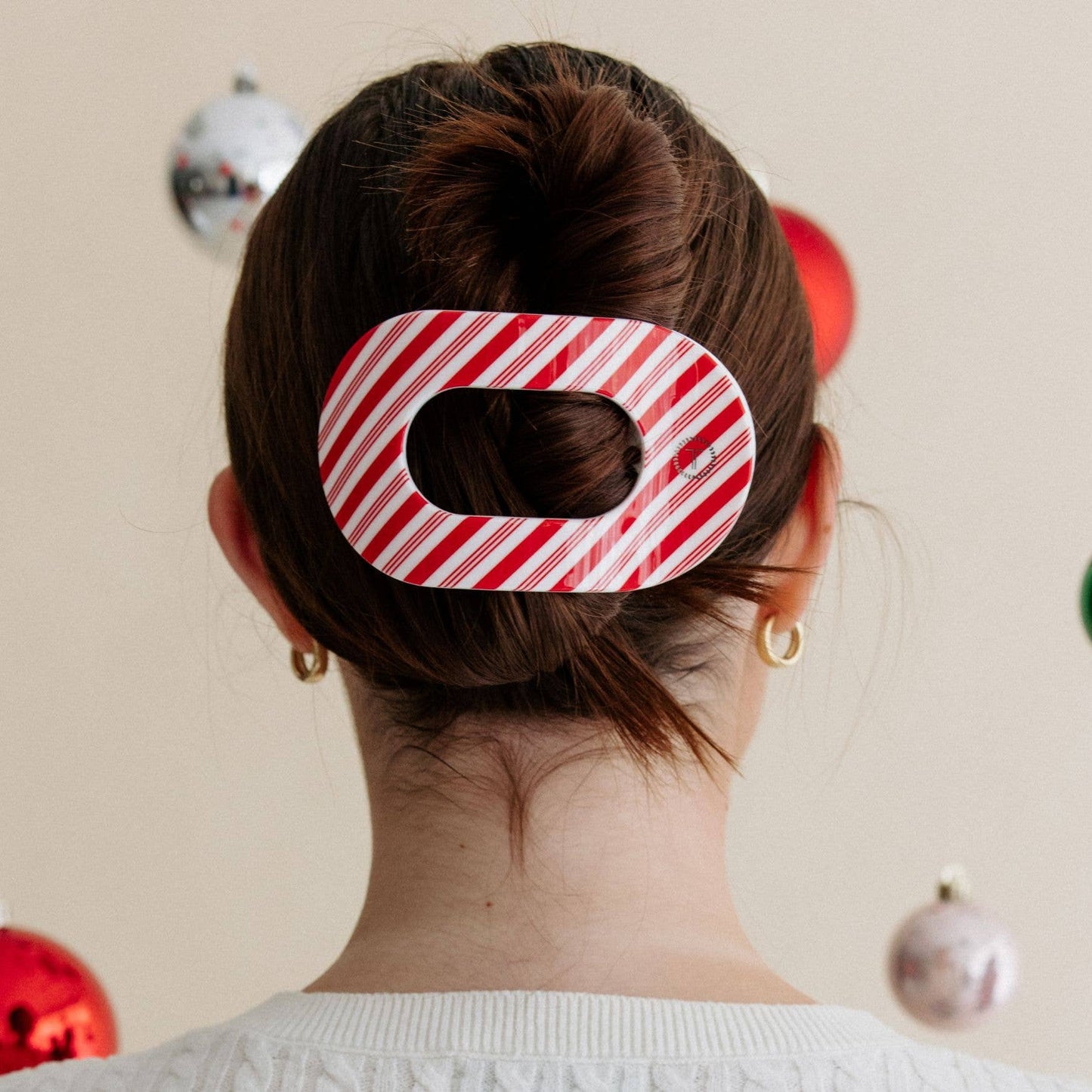 flat round hair clip | large | candy cane crush
